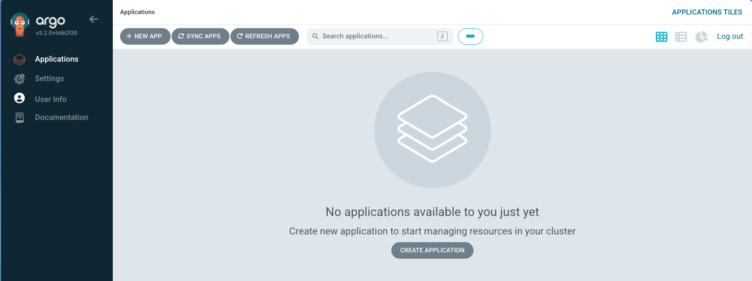 Argo CD Dashboard - No Applications