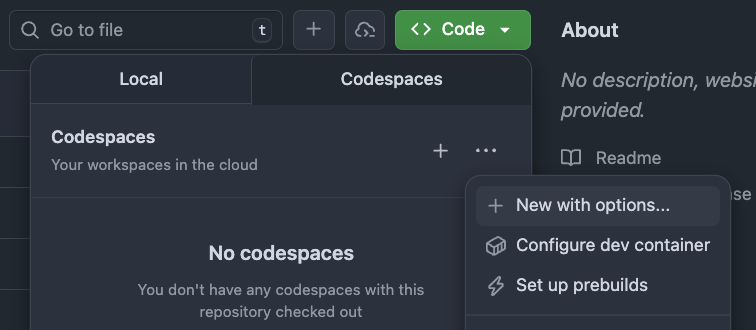 Create a new Codespace